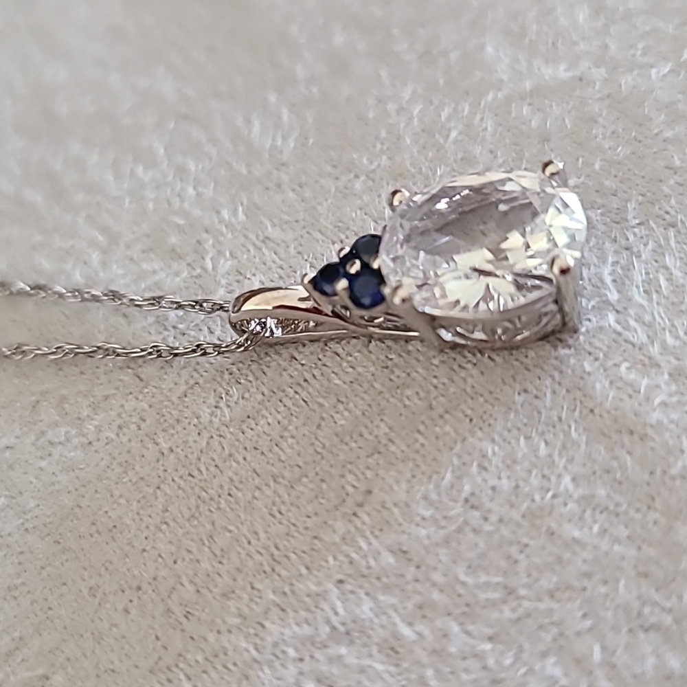 STERLING SILVER LAB CREATED WHITE & BLUE SAPPHIRE PENDANT APPROX 18"
